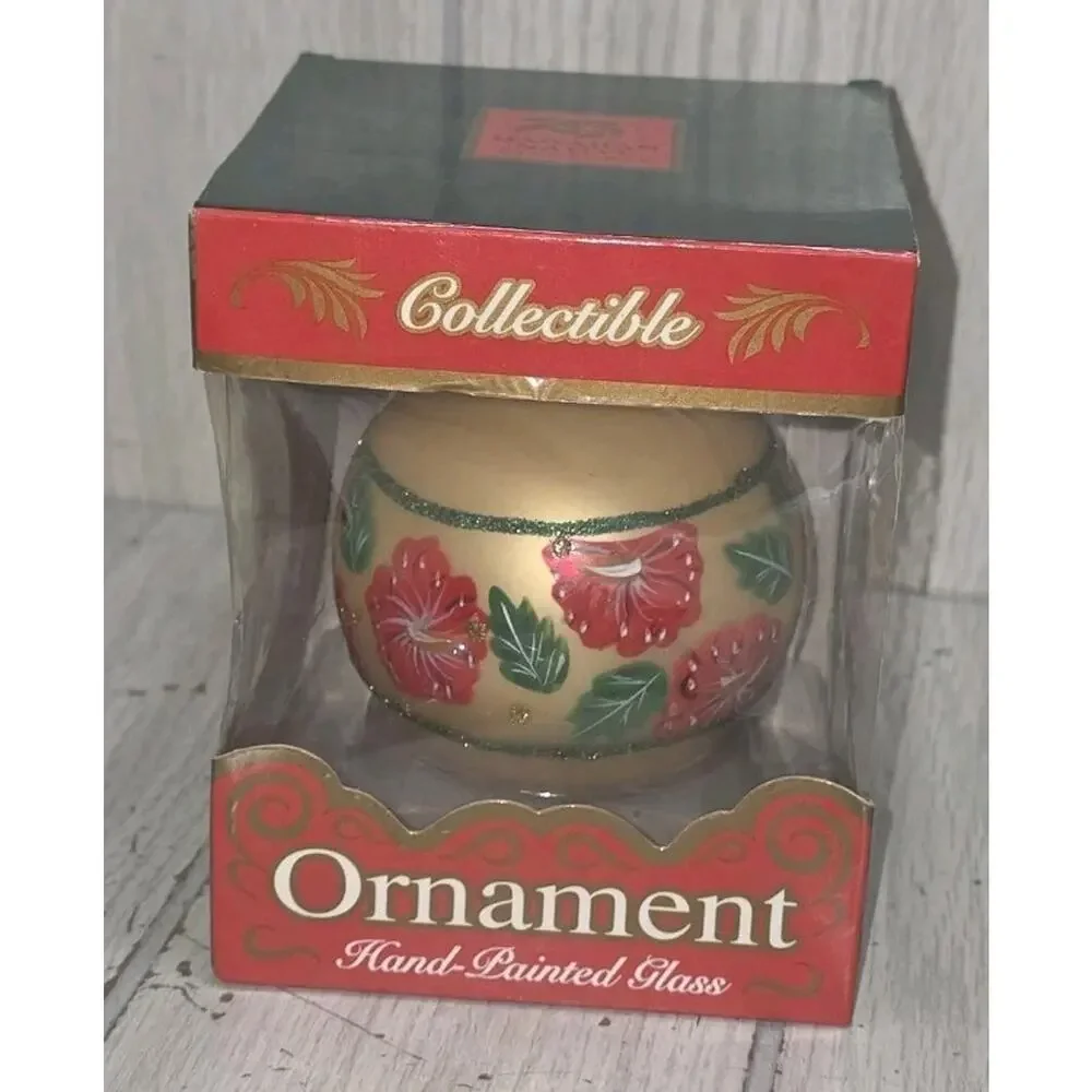 Vintage Hawaiian Native Flower Handpainted Christmas Ornaments Bulbs Set Of 2
